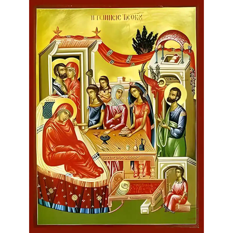 Σετ των 2 Εικόνα Ορθοδοξίας με περίγραμμα χρυσό σε ξύλο Φλαμουρίας  με  βάση Εικόνα ΓΕΝΕΣΙΟΝ ΘΕΟΤΟΚΟΥ Χειροποίητη Ελληνορθόδοξη εικόνα του Ιησού Χριστού, Κρεμαστή πλάκα βυζαντινής τέχνης, χριστιανική τέχνη Διάσταση 15x11 cm (5,9x4,3 ίντσες)  INTRAEK-33775