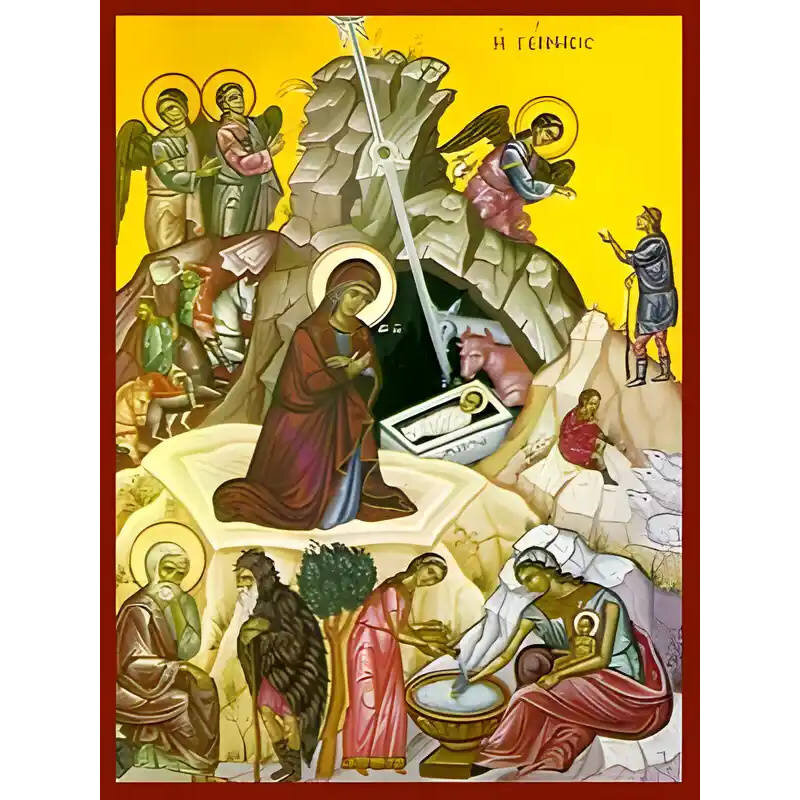 Σετ των 2 Εικόνα Ορθοδοξίας με περίγραμμα χρυσό σε ξύλο Φλαμουρίας  με  βάση Εικόνα ΓΕΝΝΗΣΙΣ ΧΡΙΣΤΟΥ Χειροποίητη Ελληνορθόδοξη εικόνα του Ιησού Χριστού, Κρεμαστή πλάκα βυζαντινής τέχνης, χριστιανική τέχνη Διάσταση 15x11 cm (5,9x4,3 ίντσες)  INTRAEK-337757