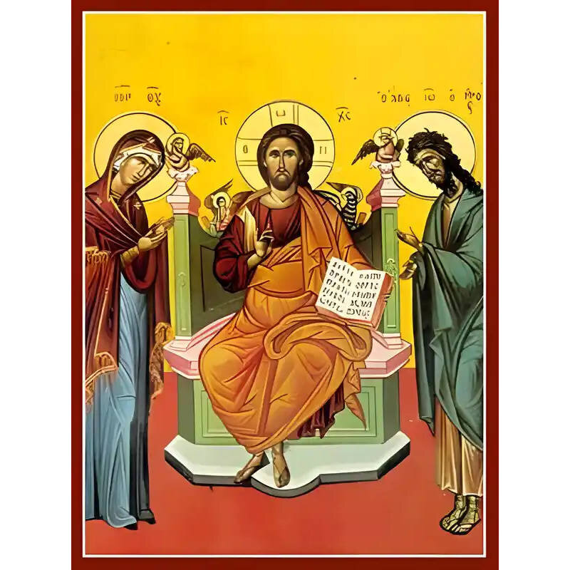 Σετ των 2 Εικόνα Ορθοδοξίας με περίγραμμα χρυσό σε ξύλο Φλαμουρίας  με  βάση Εικόνα ΔΕΗΣΙΣ (ΤΡΙΜΟΡΦΟΝ) Χειροποίητη Ελληνορθόδοξη εικόνα του Ιησού Χριστού, Κρεμαστή πλάκα βυζαντινής τέχνης, χριστιανική τέχνη Διάσταση 15x11 cm (5,9x4,3 ίντσες)  INTRAEK-3377