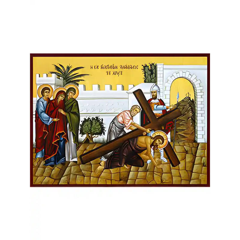Σετ των 2 Εικόνα Ορθοδοξίας με περίγραμμα χρυσό σε ξύλο Φλαμουρίας  με  βάση Εικόνα ΕΙΣ ΓΟΛΓΟΘΑΝ ΑΝΑΒΑΣΙΣ Χειροποίητη Ελληνορθόδοξη εικόνα του Ιησού Χριστού, Κρεμαστή πλάκα βυζαντινής τέχνης, χριστιανική τέχνη Διάσταση 15x11 cm (5,9x4,3 ίντσες)  INTRAEK-3