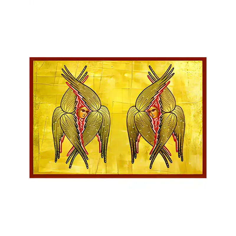 Σετ των 2 Εικόνα Ορθοδοξίας με περίγραμμα χρυσό σε ξύλο Φλαμουρίας  με  βάση Εικόνα ΕΞΑΠΤΕΡΥΓΑ ΣΕΡΑΦΕΙΜ Χειροποίητη Ελληνορθόδοξη εικόνα του Ιησού Χριστού, Κρεμαστή πλάκα βυζαντινής τέχνης, χριστιανική τέχνη Διάσταση 15x11 cm (5,9x4,3 ίντσες)  INTRAEK-337