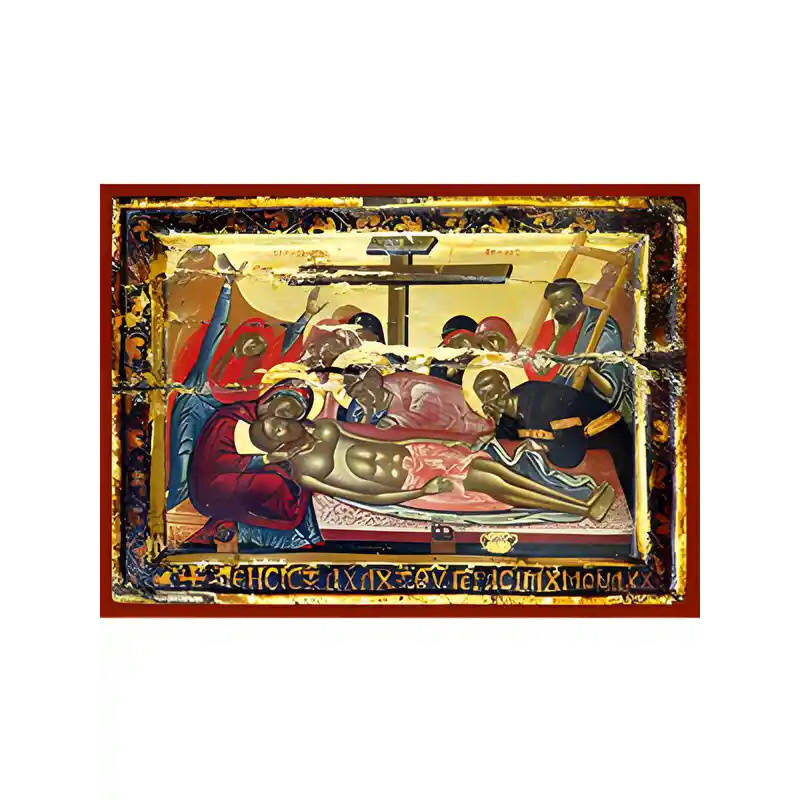 Σετ των 2 Εικόνα Ορθοδοξίας με περίγραμμα χρυσό σε ξύλο Φλαμουρίας  με  βάση Εικόνα ΕΠΙΤΑΦΙΟΣ ΘΡΗΝΟΣ Χειροποίητη Ελληνορθόδοξη εικόνα του Ιησού Χριστού, Κρεμαστή πλάκα βυζαντινής τέχνης, χριστιανική τέχνη Διάσταση 15x11 cm (5,9x4,3 ίντσες)  INTRAEK-337757