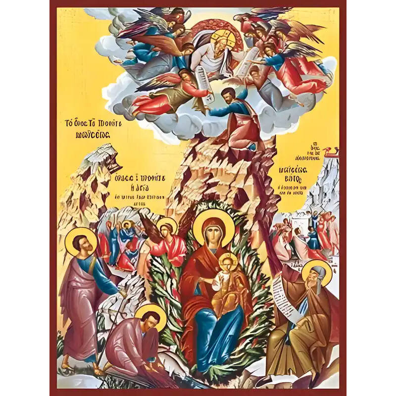 Σετ των 2 Εικόνα Ορθοδοξίας με περίγραμμα χρυσό σε ξύλο Φλαμουρίας  με  βάση Εικόνα Η ΑΦΛΕΚΤΟΣ ΒΑΤΟΣ, ΟΡΑΣΙΣ ΤΟΥ ΠΡΟΦΗΤΟΥ ΜΩΥΣΕΩΣ Χειροποίητη Ελληνορθόδοξη εικόνα του Ιησού Χριστού, Κρεμαστή πλάκα βυζαντινής τέχνης, χριστιανική τέχνη Διάσταση 15x11 cm (5,