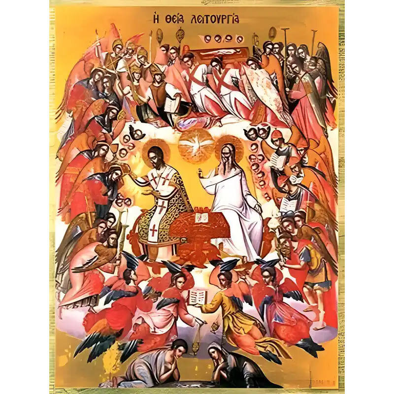 Σετ των 2 Εικόνα Ορθοδοξίας με περίγραμμα χρυσό σε ξύλο Φλαμουρίας  με  βάση Εικόνα ΘΕΙΑ ΛΕΙΤΟΥΡΓΙΑ Χειροποίητη Ελληνορθόδοξη εικόνα του Ιησού Χριστού, Κρεμαστή πλάκα βυζαντινής τέχνης, χριστιανική τέχνη Διάσταση 15x11 cm (5,9x4,3 ίντσες)  INTRAEK-3377578