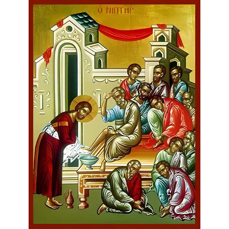 Σετ των 2 Εικόνα Ορθοδοξίας με περίγραμμα χρυσό σε ξύλο Φλαμουρίας  με  βάση Εικόνα ΙΕΡΟΣ ΝΙΠΤΗΡ Χειροποίητη Ελληνορθόδοξη εικόνα του Ιησού Χριστού, Κρεμαστή πλάκα βυζαντινής τέχνης, χριστιανική τέχνη Διάσταση 15x11 cm (5,9x4,3 ίντσες)  INTRAEK-3377578644