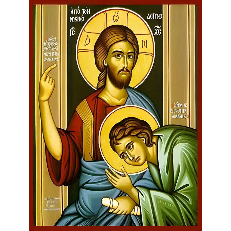 Σετ των 2 Εικόνα Ορθοδοξίας με περίγραμμα χρυσό σε ξύλο Φλαμουρίας  με  βάση Εικόνα ΜΥΣΤΙΚΟΣ ΔΕΙΠΝΟΣ, ΛΕΠΤΟΜΕΡΕΙΑ Χειροποίητη Ελληνορθόδοξη εικόνα του Ιησού Χριστού, Κρεμαστή πλάκα βυζαντινής τέχνης, χριστιανική τέχνη Διάσταση 15x11 cm (5,9x4,3 ίντσες)  I