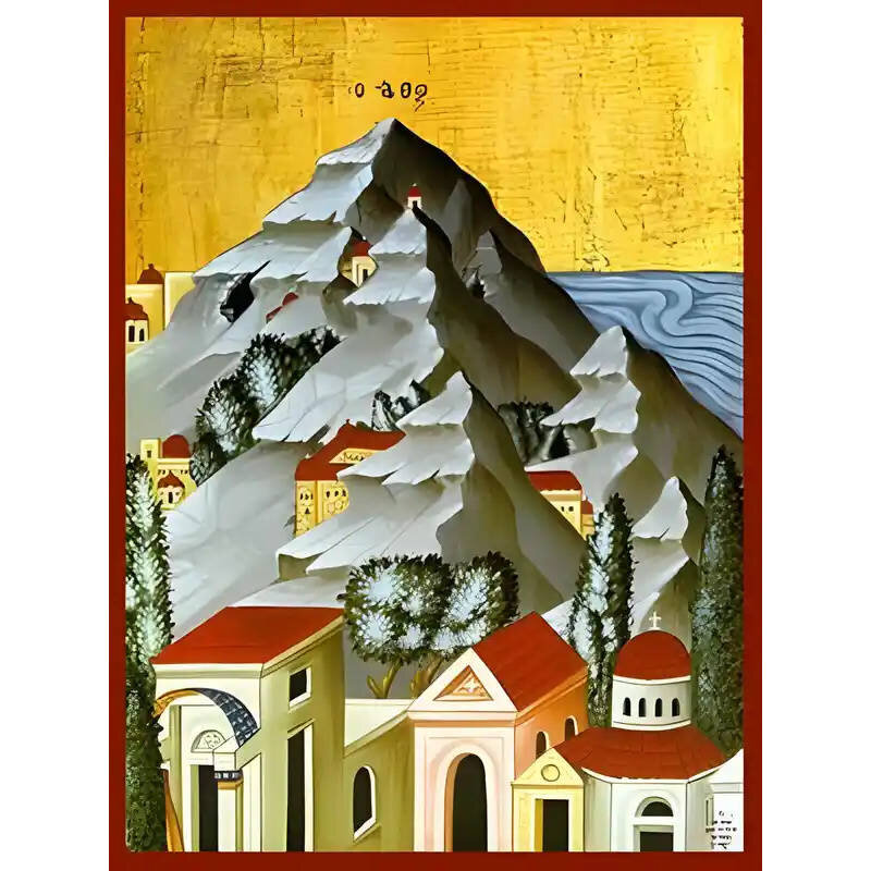 Σετ των 2 Εικόνα Ορθοδοξίας με περίγραμμα χρυσό σε ξύλο Φλαμουρίας  με  βάση Εικόνα Ο ΑΘΩΣ, ΛΕΠΤΟΜΕΡΕΙΑ Χειροποίητη Ελληνορθόδοξη εικόνα του Ιησού Χριστού, Κρεμαστή πλάκα βυζαντινής τέχνης, χριστιανική τέχνη Διάσταση 15x11 cm (5,9x4,3 ίντσες)  INTRAEK-337