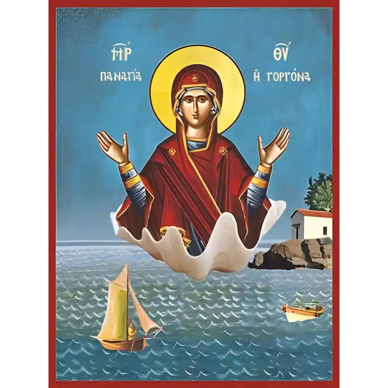 Σετ των 2 Εικόνα Ορθοδοξίας με περίγραμμα χρυσό σε ξύλο Φλαμουρίας  με  βάση Εικόνα ΠΑΝΑΓΙΑ Η ΓΟΡΓΟΝΑ, ΑΝΑΔΥΟΜΕΝΗ ΑΠΟ ΚΟΧΥΛΙ Χειροποίητη Ελληνορθόδοξη εικόνα του Ιησού Χριστού, Κρεμαστή πλάκα βυζαντινής τέχνης, χριστιανική τέχνη Διάσταση 15x11 cm (5,9x4,3