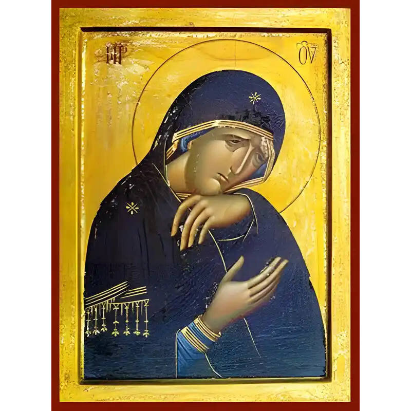 Σετ των 2 Εικόνα Ορθοδοξίας με περίγραμμα χρυσό σε ξύλο Φλαμουρίας  με  βάση Εικόνα ΠΑΝΑΓΙΑ ΘΡΗΝΩΔΟΥΣΑ Χειροποίητη Ελληνορθόδοξη εικόνα του Ιησού Χριστού, Κρεμαστή πλάκα βυζαντινής τέχνης, χριστιανική τέχνη Διάσταση 15x11 cm (5,9x4,3 ίντσες)  INTRAEK-3377