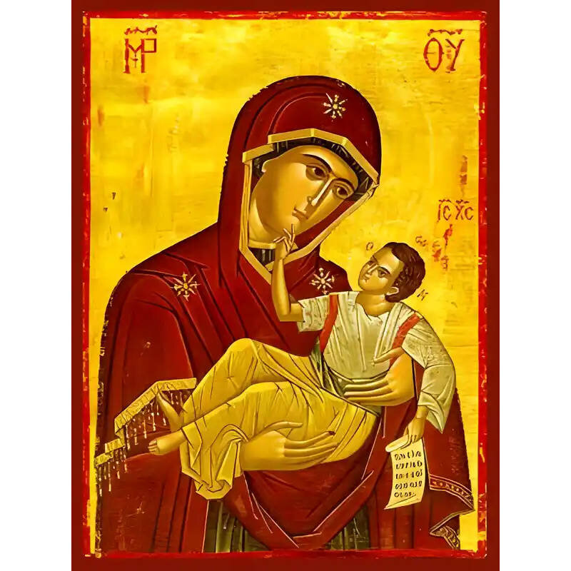 Σετ των 2 Εικόνα Ορθοδοξίας με περίγραμμα χρυσό σε ξύλο Φλαμουρίας  με  βάση Εικόνα ΠΑΝΑΓΙΑ ΜΕ ΧΡΙΣΤΟ, (ΕΝ ΙΜΑΤΙΣΜΩ ΔΙΑ ΧΡΥΣΩ…) Χειροποίητη Ελληνορθόδοξη εικόνα του Ιησού Χριστού, Κρεμαστή πλάκα βυζαντινής τέχνης, χριστιανική τέχνη Διάσταση 15x11 cm (5,9x