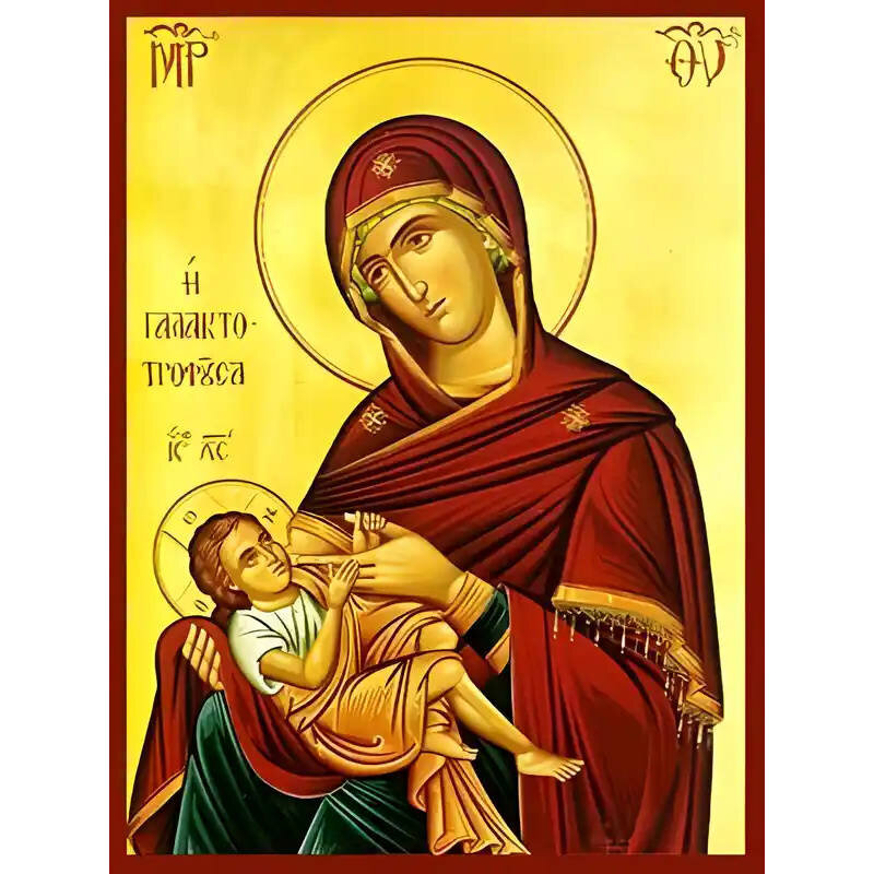 Σετ των 2 Εικόνα Ορθοδοξίας με περίγραμμα χρυσό σε ξύλο Φλαμουρίας  με  βάση Εικόνα ΠΑΝΑΓΙΑ ΜΕ ΧΡΙΣΤΟ, ΓΑΛΑΚΤΟΤΡΟΦΟΥΣΑ Χειροποίητη Ελληνορθόδοξη εικόνα του Ιησού Χριστού, Κρεμαστή πλάκα βυζαντινής τέχνης, χριστιανική τέχνη Διάσταση 15x11 cm (5,9x4,3 ίντσε