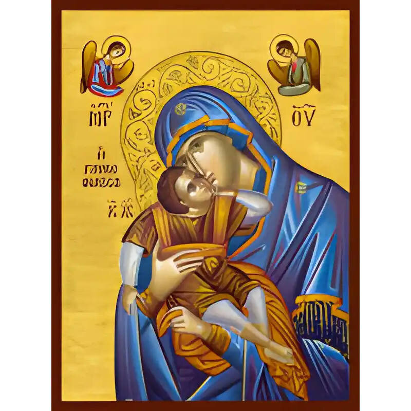 Σετ των 2 Εικόνα Ορθοδοξίας με περίγραμμα χρυσό σε ξύλο Φλαμουρίας  με  βάση Εικόνα ΠΑΝΑΓΙΑ ΜΕ ΧΡΙΣΤΟ, ΓΛΥΚΟΦΙΛΟΥΣΑ (ΤΥΠΟΣ Ι.Μ.ΦΙΛΟΘΕΟΥ, ΑΓ.ΟΡΟΣ) Χειροποίητη Ελληνορθόδοξη εικόνα του Ιησού Χριστού, Κρεμαστή πλάκα βυζαντινής τέχνης, χριστιανική τέχνη Διάστ