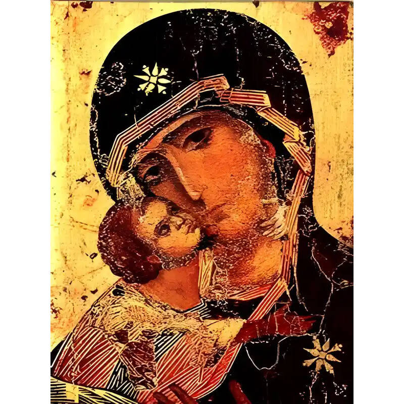 Σετ των 2 Εικόνα Ορθοδοξίας με περίγραμμα χρυσό σε ξύλο Φλαμουρίας  με  βάση Εικόνα ΠΑΝΑΓΙΑ ΜΕ ΧΡΙΣΤΟ, ΓΛΥΚΟΦΙΛΟΥΣΑ, ΒΛΑΔΙΜΙΡ, ΛΕΠΤΟΜΕΡΕΙΑ Χειροποίητη Ελληνορθόδοξη εικόνα του Ιησού Χριστού, Κρεμαστή πλάκα βυζαντινής τέχνης, χριστιανική τέχνη Διάσταση 15x