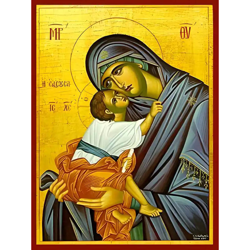 Σετ των 2 Εικόνα Ορθοδοξίας με περίγραμμα χρυσό σε ξύλο Φλαμουρίας  με  βάση Εικόνα ΠΑΝΑΓΙΑ ΜΕ ΧΡΙΣΤΟ, ΓΛΥΚΟΦΙΛΟΥΣΑ, ΕΛΕΟΥΣΑ Χειροποίητη Ελληνορθόδοξη εικόνα του Ιησού Χριστού, Κρεμαστή πλάκα βυζαντινής τέχνης, χριστιανική τέχνη Διάσταση 15x11 cm (5,9x4,3