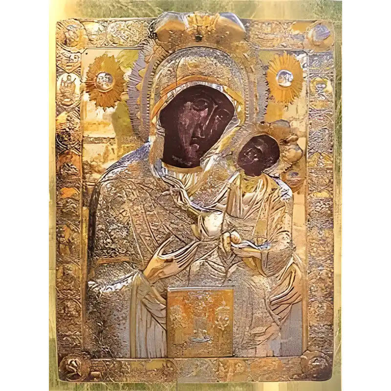 Σετ των 2 Εικόνα Ορθοδοξίας με περίγραμμα χρυσό σε ξύλο Φλαμουρίας  με  βάση Εικόνα ΠΑΝΑΓΙΑ ΜΕ ΧΡΙΣΤΟ, Η ΕΚΑΤΟΝΤΑΠΥΛΙΑΝΗ ΤΗΣ ΠΑΡΟΥ Χειροποίητη Ελληνορθόδοξη εικόνα του Ιησού Χριστού, Κρεμαστή πλάκα βυζαντινής τέχνης, χριστιανική τέχνη Διάσταση 15x11 cm (5