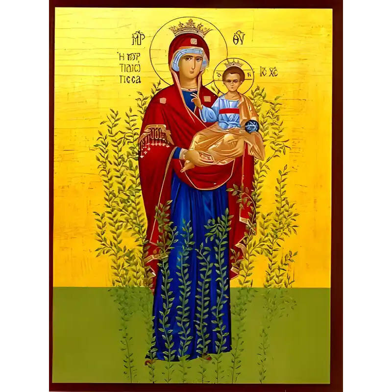 Σετ των 2 Εικόνα Ορθοδοξίας με περίγραμμα χρυσό σε ξύλο Φλαμουρίας  με  βάση Εικόνα ΠΑΝΑΓΙΑ ΜΕ ΧΡΙΣΤΟ, Η ΜΥΡΤΙΔΙΩΤΙΣΣΑ, ΟΛΟΣΩΜΗ Χειροποίητη Ελληνορθόδοξη εικόνα του Ιησού Χριστού, Κρεμαστή πλάκα βυζαντινής τέχνης, χριστιανική τέχνη Διάσταση 15x11 cm (5,9x