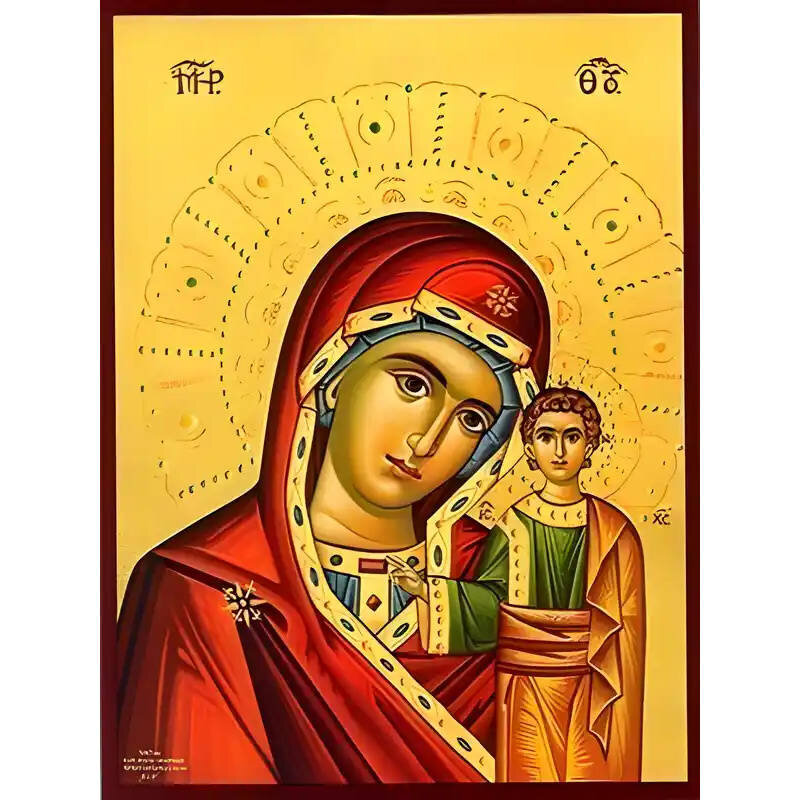 Σετ των 2 Εικόνα Ορθοδοξίας με περίγραμμα χρυσό σε ξύλο Φλαμουρίας  με  βάση Εικόνα ΠΑΝΑΓΙΑ ΜΕ ΧΡΙΣΤΟ, ΚΑΖΑΝ Χειροποίητη Ελληνορθόδοξη εικόνα του Ιησού Χριστού, Κρεμαστή πλάκα βυζαντινής τέχνης, χριστιανική τέχνη Διάσταση 15x11 cm (5,9x4,3 ίντσες)  INTRAE