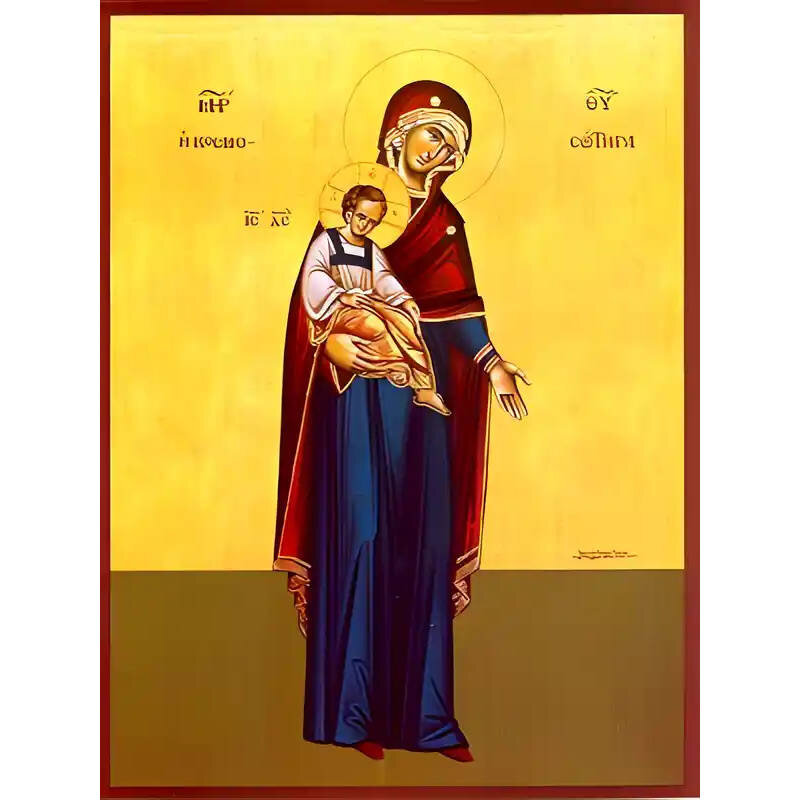 Σετ των 2 Εικόνα Ορθοδοξίας με περίγραμμα χρυσό σε ξύλο Φλαμουρίας  με  βάση Εικόνα ΠΑΝΑΓΙΑ ΜΕ ΧΡΙΣΤΟ, ΚΟΣΜΟΣΩΤΗΡΑ, ΟΛΟΣΩΜΗ Χειροποίητη Ελληνορθόδοξη εικόνα του Ιησού Χριστού, Κρεμαστή πλάκα βυζαντινής τέχνης, χριστιανική τέχνη Διάσταση 15x11 cm (5,9x4,3
