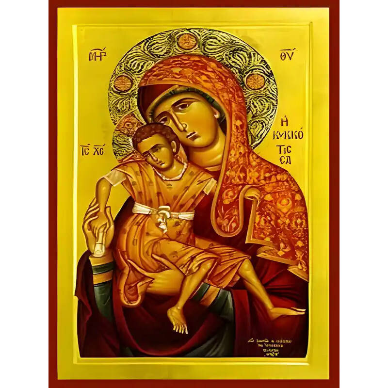 Σετ των 2 Εικόνα Ορθοδοξίας με περίγραμμα χρυσό σε ξύλο Φλαμουρίας  με  βάση Εικόνα ΠΑΝΑΓΙΑ ΜΕ ΧΡΙΣΤΟ, ΚΥΚΚΩΤΙΣΣΑ ΚΥΠΡΟΥ Χειροποίητη Ελληνορθόδοξη εικόνα του Ιησού Χριστού, Κρεμαστή πλάκα βυζαντινής τέχνης, χριστιανική τέχνη Διάσταση 15x11 cm (5,9x4,3 ίντ