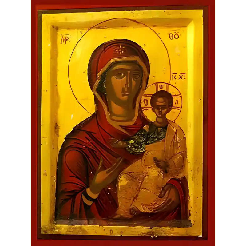 Σετ των 2 Εικόνα Ορθοδοξίας με περίγραμμα χρυσό σε ξύλο Φλαμουρίας  με  βάση Εικόνα ΠΑΝΑΓΙΑ ΜΕ ΧΡΙΣΤΟ, ΟΔΗΓΗΤΡΙΑ Χειροποίητη Ελληνορθόδοξη εικόνα του Ιησού Χριστού, Κρεμαστή πλάκα βυζαντινής τέχνης, χριστιανική τέχνη Διάσταση 15x11 cm (5,9x4,3 ίντσες)  IN