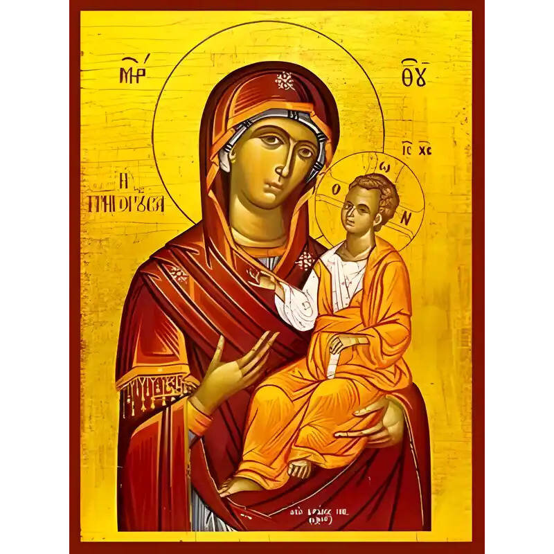 Σετ των 2 Εικόνα Ορθοδοξίας με περίγραμμα χρυσό σε ξύλο Φλαμουρίας  με  βάση Εικόνα ΠΑΝΑΓΙΑ ΜΕ ΧΡΙΣΤΟ, ΟΔΗΓΗΤΡΙΑ, ΓΡΗΓΟΡΟΥΣΑ Χειροποίητη Ελληνορθόδοξη εικόνα του Ιησού Χριστού, Κρεμαστή πλάκα βυζαντινής τέχνης, χριστιανική τέχνη Διάσταση 15x11 cm (5,9x4,3