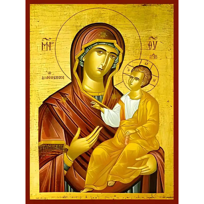 Σετ των 2 Εικόνα Ορθοδοξίας με περίγραμμα χρυσό σε ξύλο Φλαμουρίας  με  βάση Εικόνα ΠΑΝΑΓΙΑ ΜΕ ΧΡΙΣΤΟ, ΟΔΗΓΗΤΡΙΑ, ΔΙΑΣΩΖΟΥΣΑ Χειροποίητη Ελληνορθόδοξη εικόνα του Ιησού Χριστού, Κρεμαστή πλάκα βυζαντινής τέχνης, χριστιανική τέχνη Διάσταση 15x11 cm (5,9x4,3