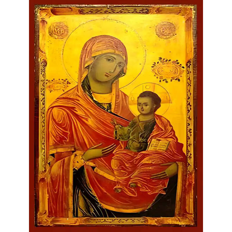 Σετ των 2 Εικόνα Ορθοδοξίας με περίγραμμα χρυσό σε ξύλο Φλαμουρίας  με  βάση Εικόνα ΠΑΝΑΓΙΑ ΜΕ ΧΡΙΣΤΟ, ΟΔΗΓΗΤΡΙΑ, ΕΛΕΟΥΣΑ Χειροποίητη Ελληνορθόδοξη εικόνα του Ιησού Χριστού, Κρεμαστή πλάκα βυζαντινής τέχνης, χριστιανική τέχνη Διάσταση 15x11 cm (5,9x4,3 ίν