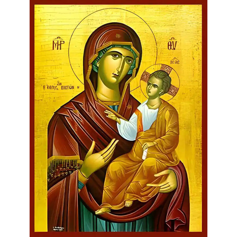 Σετ των 2 Εικόνα Ορθοδοξίας με περίγραμμα χρυσό σε ξύλο Φλαμουρίας  με  βάση Εικόνα ΠΑΝΑΓΙΑ ΜΕ ΧΡΙΣΤΟ, ΟΔΗΓΗΤΡΙΑ, Η ΕΛΠΙΣ ΤΩΝ ΠΙΣΤΩΝ Χειροποίητη Ελληνορθόδοξη εικόνα του Ιησού Χριστού, Κρεμαστή πλάκα βυζαντινής τέχνης, χριστιανική τέχνη Διάσταση 15x11 cm