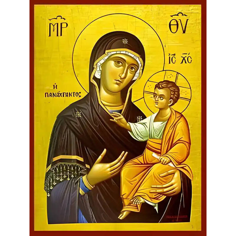 Σετ των 2 Εικόνα Ορθοδοξίας με περίγραμμα χρυσό σε ξύλο Φλαμουρίας  με  βάση Εικόνα ΠΑΝΑΓΙΑ ΜΕ ΧΡΙΣΤΟ, ΟΔΗΓΗΤΡΙΑ, ΠΑΝΑΧΡΑΝΤΟΣ Χειροποίητη Ελληνορθόδοξη εικόνα του Ιησού Χριστού, Κρεμαστή πλάκα βυζαντινής τέχνης, χριστιανική τέχνη Διάσταση 15x11 cm (5,9x4,