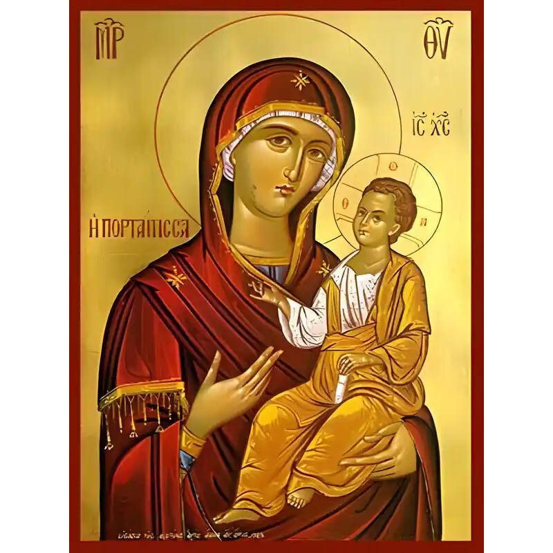 Σετ των 2 Εικόνα Ορθοδοξίας με περίγραμμα χρυσό σε ξύλο Φλαμουρίας  με  βάση Εικόνα ΠΑΝΑΓΙΑ ΜΕ ΧΡΙΣΤΟ, ΟΔΗΓΗΤΡΙΑ, ΠΟΡΤΑΪΤΙΣΣΑ ΤΩΝ ΙΒΗΡΩΝ Χειροποίητη Ελληνορθόδοξη εικόνα του Ιησού Χριστού, Κρεμαστή πλάκα βυζαντινής τέχνης, χριστιανική τέχνη Διάσταση 15x11