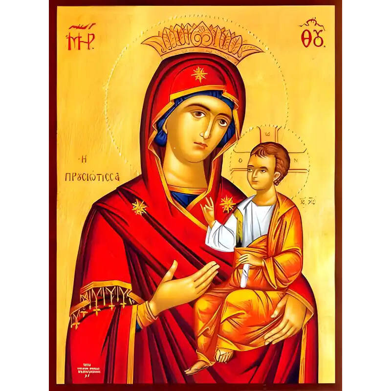 Σετ των 2 Εικόνα Ορθοδοξίας με περίγραμμα χρυσό σε ξύλο Φλαμουρίας  με  βάση Εικόνα ΠΑΝΑΓΙΑ ΜΕ ΧΡΙΣΤΟ, ΟΔΗΓΗΤΡΙΑ, ΠΡΟΥΣΙΩΤΙΣΣΑ Χειροποίητη Ελληνορθόδοξη εικόνα του Ιησού Χριστού, Κρεμαστή πλάκα βυζαντινής τέχνης, χριστιανική τέχνη Διάσταση 15x11 cm (5,9x4