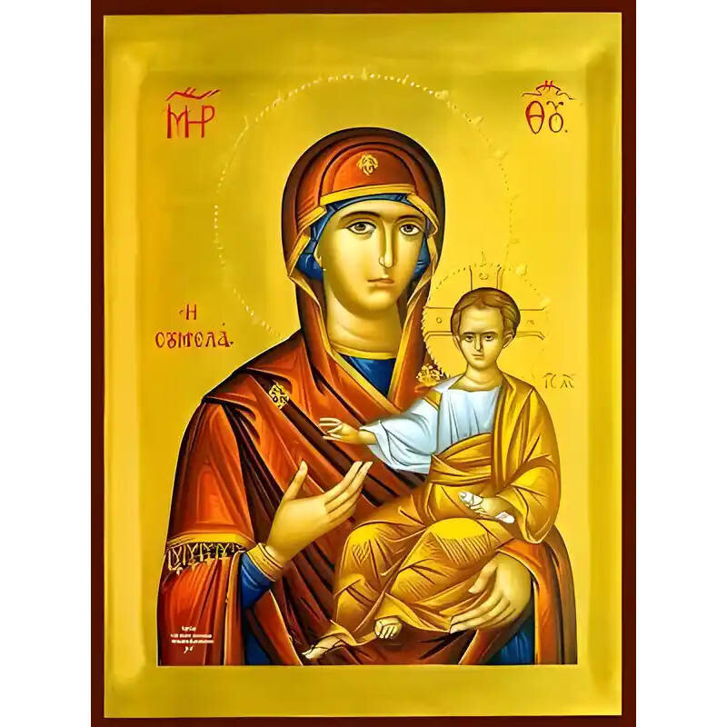 Σετ των 2 Εικόνα Ορθοδοξίας με περίγραμμα χρυσό σε ξύλο Φλαμουρίας  με  βάση Εικόνα ΠΑΝΑΓΙΑ ΜΕ ΧΡΙΣΤΟ, ΟΔΗΓΗΤΡΙΑ, ΣΟΥΜΕΛΑ Χειροποίητη Ελληνορθόδοξη εικόνα του Ιησού Χριστού, Κρεμαστή πλάκα βυζαντινής τέχνης, χριστιανική τέχνη Διάσταση 15x11 cm (5,9x4,3 ίν