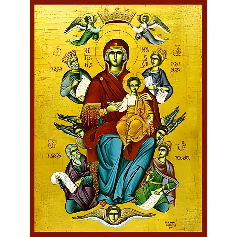 Σετ των 2 Εικόνα Ορθοδοξίας με περίγραμμα χρυσό σε ξύλο Φλαμουρίας  με  βάση Εικόνα ΠΑΝΑΓΙΑ ΜΕ ΧΡΙΣΤΟ, ΠΑΝΤΑΝΑΣΣΑ, ΟΛΟΣΩΜΗ Χειροποίητη Ελληνορθόδοξη εικόνα του Ιησού Χριστού, Κρεμαστή πλάκα βυζαντινής τέχνης, χριστιανική τέχνη Διάσταση 15x11 cm (5,9x4,3 ί