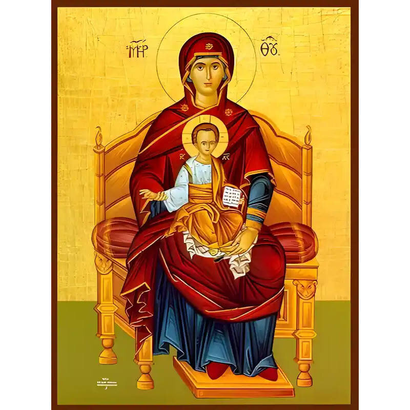 Σετ των 2 Εικόνα Ορθοδοξίας με περίγραμμα χρυσό σε ξύλο Φλαμουρίας  με  βάση Εικόνα ΠΑΝΑΓΙΑ ΜΕ ΧΡΙΣΤΟ, ΠΛΑΤΥΤΕΡΑ ΕΝΘΡΟΝΟΣ Χειροποίητη Ελληνορθόδοξη εικόνα του Ιησού Χριστού, Κρεμαστή πλάκα βυζαντινής τέχνης, χριστιανική τέχνη Διάσταση 15x11 cm (5,9x4,3 ίν