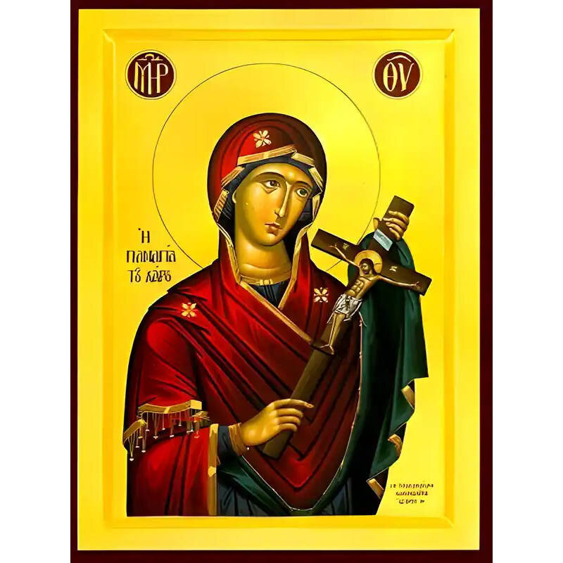 Σετ των 2 Εικόνα Ορθοδοξίας με περίγραμμα χρυσό σε ξύλο Φλαμουρίας  με  βάση Εικόνα ΠΑΝΑΓΙΑ ΤΟΥ ΧΑΡΟΥ Χειροποίητη Ελληνορθόδοξη εικόνα του Ιησού Χριστού, Κρεμαστή πλάκα βυζαντινής τέχνης, χριστιανική τέχνη Διάσταση 15x11 cm (5,9x4,3 ίντσες)  INTRAEK-33775