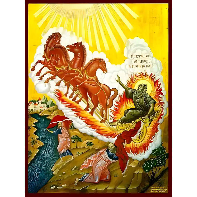 Σετ των 2 Εικόνα Ορθοδοξίας με περίγραμμα χρυσό σε ξύλο Φλαμουρίας  με  βάση Εικόνα ΠΡΟΦΗΤΗΣ ΗΛΙΑΣ, Η ΠΥΡΦΟΡΟΣ ΑΝΑΒΑΣΙΣ, ΚΑΙ ΠΡΟΦΗΤΗΣ ΕΛΙΣΣΑΙΟΣ Χειροποίητη Ελληνορθόδοξη εικόνα του Ιησού Χριστού, Κρεμαστή πλάκα βυζαντινής τέχνης, χριστιανική τέχνη Διάστασ