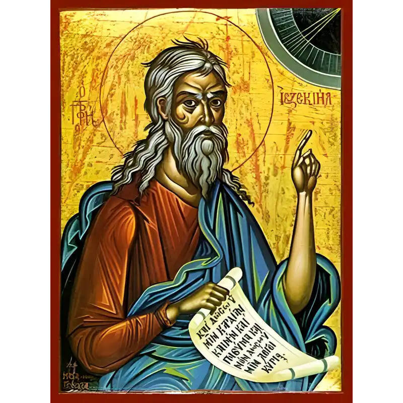 Σετ των 2 Εικόνα Ορθοδοξίας με περίγραμμα χρυσό σε ξύλο Φλαμουρίας  με  βάση Εικόνα ΠΡΟΦΗΤΗΣ ΙΕΖΕΚΙΗΛ Χειροποίητη Ελληνορθόδοξη εικόνα του Ιησού Χριστού, Κρεμαστή πλάκα βυζαντινής τέχνης, χριστιανική τέχνη Διάσταση 15x11 cm (5,9x4,3 ίντσες)  INTRAEK-33775