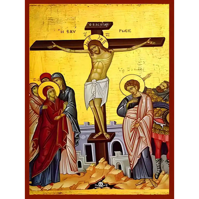 Σετ των 2 Εικόνα Ορθοδοξίας με περίγραμμα χρυσό σε ξύλο Φλαμουρίας  με  βάση Εικόνα ΣΤΑΥΡΩΣΙΣ ΧΡΙΣΤΟΥ Χειροποίητη Ελληνορθόδοξη εικόνα του Ιησού Χριστού, Κρεμαστή πλάκα βυζαντινής τέχνης, χριστιανική τέχνη Διάσταση 15x11 cm (5,9x4,3 ίντσες)  INTRAEK-33775