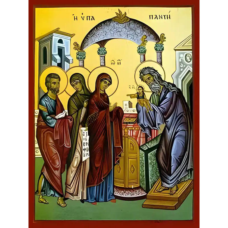 Σετ των 2 Εικόνα Ορθοδοξίας με περίγραμμα χρυσό σε ξύλο Φλαμουρίας  με  βάση Εικόνα ΥΠΑΠΑΝΤΗ ΧΡΙΣΤΟΥ Χειροποίητη Ελληνορθόδοξη εικόνα του Ιησού Χριστού, Κρεμαστή πλάκα βυζαντινής τέχνης, χριστιανική τέχνη Διάσταση 15x11 cm (5,9x4,3 ίντσες)  INTRAEK-337757