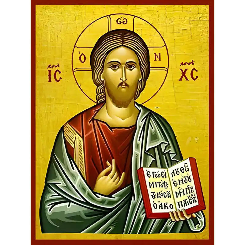 Σετ των 2 Εικόνα Ορθοδοξίας με περίγραμμα χρυσό σε ξύλο Φλαμουρίας  με  βάση Εικόνα ΧΡΙΣΤΟΣ ΕΥΛΟΓΩΝ (ΕΓΩ ΕΙΜΙ…) Χειροποίητη Ελληνορθόδοξη εικόνα του Ιησού Χριστού, Κρεμαστή πλάκα βυζαντινής τέχνης, χριστιανική τέχνη Διάσταση 15x11 cm (5,9x4,3 ίντσες)  INT