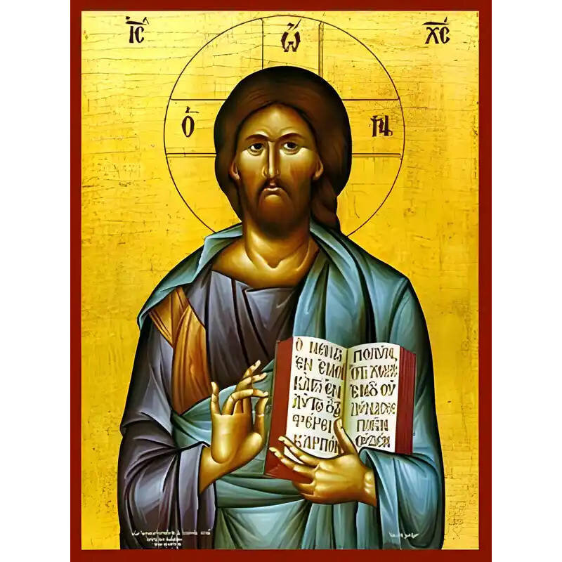 Σετ των 2 Εικόνα Ορθοδοξίας με περίγραμμα χρυσό σε ξύλο Φλαμουρίας  με  βάση Εικόνα ΧΡΙΣΤΟΣ ΕΥΛΟΓΩΝ (Ο ΜΕΝΩΝ ΕΝ ΕΜΟΙ…) Χειροποίητη Ελληνορθόδοξη εικόνα του Ιησού Χριστού, Κρεμαστή πλάκα βυζαντινής τέχνης, χριστιανική τέχνη Διάσταση 15x11 cm (5,9x4,3 ίντσε