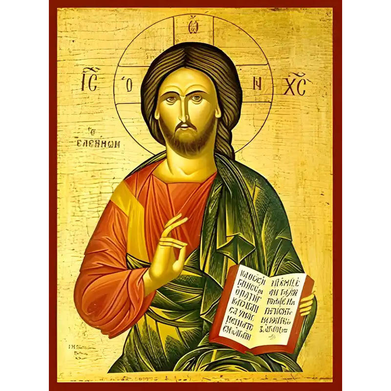 Σετ των 2 Εικόνα Ορθοδοξίας με περίγραμμα χρυσό σε ξύλο Φλαμουρίας  με  βάση Εικόνα ΧΡΙΣΤΟΣ ΕΥΛΟΓΩΝ, ΕΛΕΗΜΩΝ Χειροποίητη Ελληνορθόδοξη εικόνα του Ιησού Χριστού, Κρεμαστή πλάκα βυζαντινής τέχνης, χριστιανική τέχνη Διάσταση 15x11 cm (5,9x4,3 ίντσες)  INTRAE