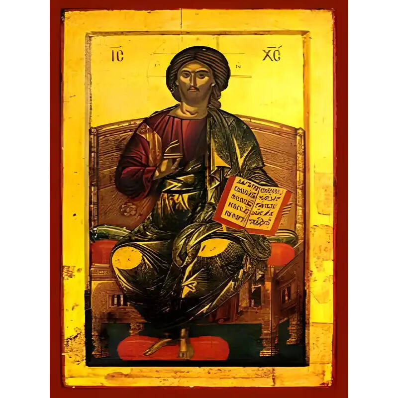 Σετ των 2 Εικόνα Ορθοδοξίας με περίγραμμα χρυσό σε ξύλο Φλαμουρίας  με  βάση Εικόνα ΧΡΙΣΤΟΣ ΕΥΛΟΓΩΝ, ΕΝΘΡΟΝΟΣ Χειροποίητη Ελληνορθόδοξη εικόνα του Ιησού Χριστού, Κρεμαστή πλάκα βυζαντινής τέχνης, χριστιανική τέχνη Διάσταση 15x11 cm (5,9x4,3 ίντσες)  INTRA