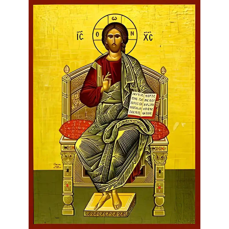 Σετ των 2 Εικόνα Ορθοδοξίας με περίγραμμα χρυσό σε ξύλο Φλαμουρίας  με  βάση Εικόνα ΧΡΙΣΤΟΣ ΕΥΛΟΓΩΝ, ΕΝΘΡΟΝΟΣ Χειροποίητη Ελληνορθόδοξη εικόνα του Ιησού Χριστού, Κρεμαστή πλάκα βυζαντινής τέχνης, χριστιανική τέχνη Διάσταση 15x11 cm (5,9x4,3 ίντσες)  INTRA