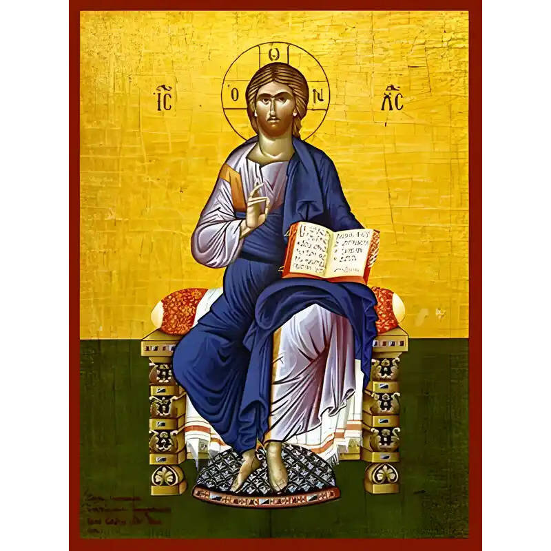 Σετ των 2 Εικόνα Ορθοδοξίας με περίγραμμα χρυσό σε ξύλο Φλαμουρίας  με  βάση Εικόνα ΧΡΙΣΤΟΣ ΕΥΛΟΓΩΝ, ΕΝΘΡΟΝΟΣ Χειροποίητη Ελληνορθόδοξη εικόνα του Ιησού Χριστού, Κρεμαστή πλάκα βυζαντινής τέχνης, χριστιανική τέχνη Διάσταση 15x11 cm (5,9x4,3 ίντσες)  INTRA