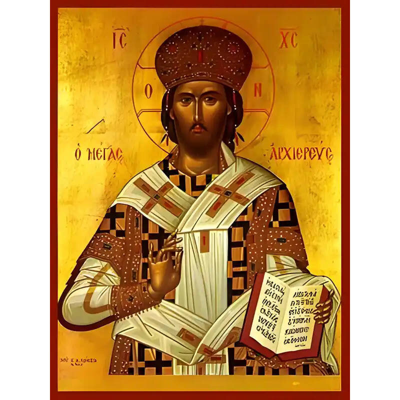 Σετ των 2 Εικόνα Ορθοδοξίας με περίγραμμα χρυσό σε ξύλο Φλαμουρίας  με  βάση Εικόνα ΧΡΙΣΤΟΣ ΕΥΛΟΓΩΝ, ΜΕΓΑΣ ΑΡΧΙΕΡΕΥΣ Χειροποίητη Ελληνορθόδοξη εικόνα του Ιησού Χριστού, Κρεμαστή πλάκα βυζαντινής τέχνης, χριστιανική τέχνη Διάσταση 15x11 cm (5,9x4,3 ίντσες)