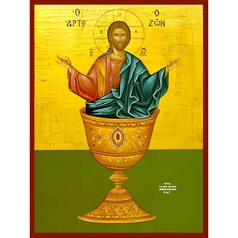 Σετ των 2 Εικόνα Ορθοδοξίας με περίγραμμα χρυσό σε ξύλο Φλαμουρίας  με  βάση Εικόνα ΧΡΙΣΤΟΣ ΕΥΛΟΓΩΝ, Ο ΑΡΤΟΣ Ο ΖΩΝ Χειροποίητη Ελληνορθόδοξη εικόνα του Ιησού Χριστού, Κρεμαστή πλάκα βυζαντινής τέχνης, χριστιανική τέχνη Διάσταση 15x11 cm (5,9x4,3 ίντσες)