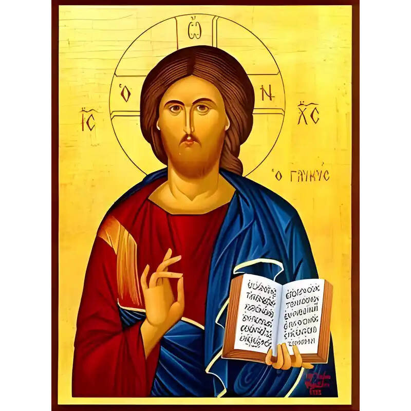 Σετ των 2 Εικόνα Ορθοδοξίας με περίγραμμα χρυσό σε ξύλο Φλαμουρίας  με  βάση Εικόνα ΧΡΙΣΤΟΣ ΕΥΛΟΓΩΝ, Ο ΓΛΥΚΥΣ Χειροποίητη Ελληνορθόδοξη εικόνα του Ιησού Χριστού, Κρεμαστή πλάκα βυζαντινής τέχνης, χριστιανική τέχνη Διάσταση 15x11 cm (5,9x4,3 ίντσες)  INTRA