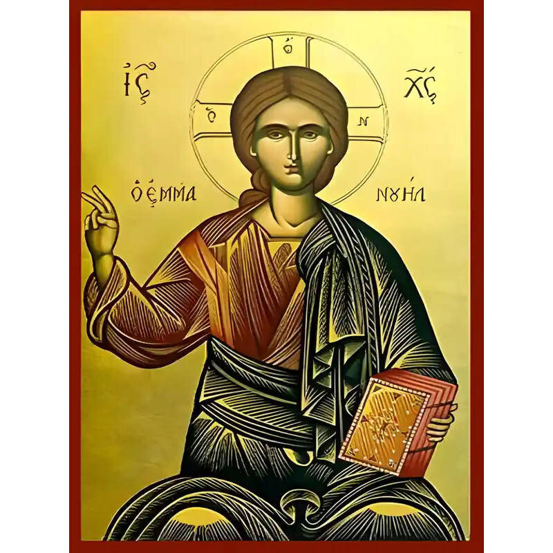 Σετ των 2 Εικόνα Ορθοδοξίας με περίγραμμα χρυσό σε ξύλο Φλαμουρίας  με  βάση Εικόνα ΧΡΙΣΤΟΣ ΕΥΛΟΓΩΝ, Ο ΕΜΜΑΝΟΥΗΛ Χειροποίητη Ελληνορθόδοξη εικόνα του Ιησού Χριστού, Κρεμαστή πλάκα βυζαντινής τέχνης, χριστιανική τέχνη Διάσταση 15x11 cm (5,9x4,3 ίντσες)  IN