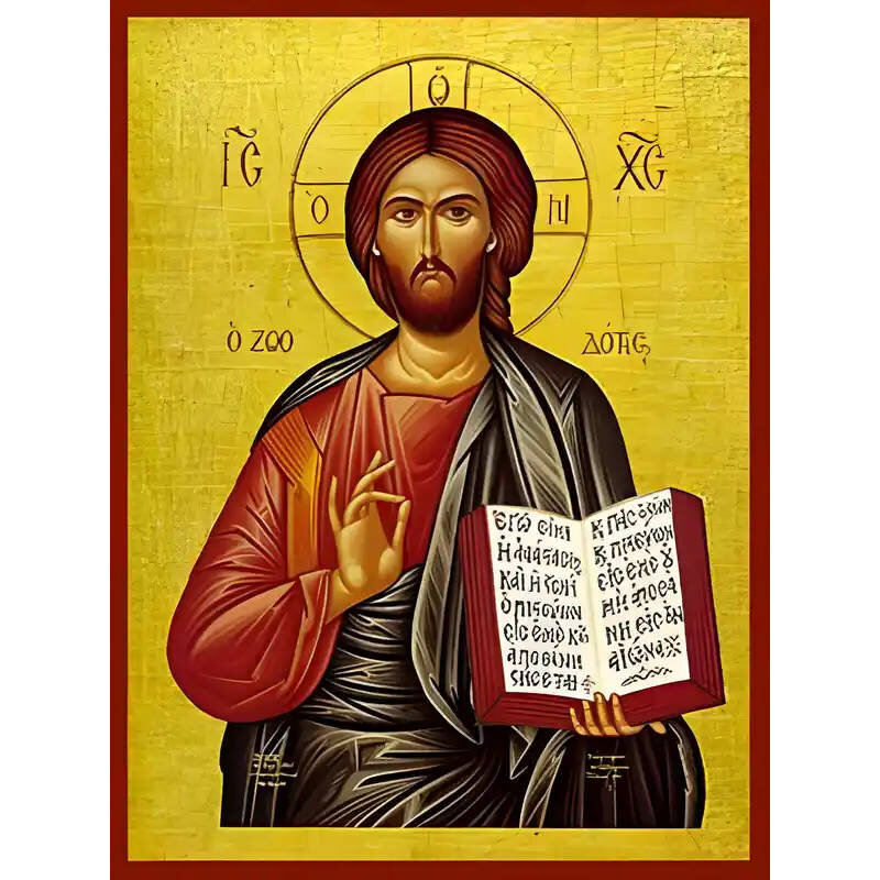 Σετ των 2 Εικόνα Ορθοδοξίας με περίγραμμα χρυσό σε ξύλο Φλαμουρίας  με  βάση Εικόνα ΧΡΙΣΤΟΣ ΕΥΛΟΓΩΝ, Ο ΖΩΟΔΟΤΗΣ Χειροποίητη Ελληνορθόδοξη εικόνα του Ιησού Χριστού, Κρεμαστή πλάκα βυζαντινής τέχνης, χριστιανική τέχνη Διάσταση 15x11 cm (5,9x4,3 ίντσες)  INT